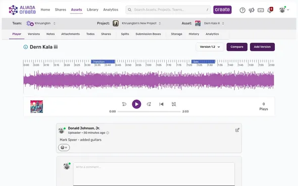 Aliada audio collaboration player interface