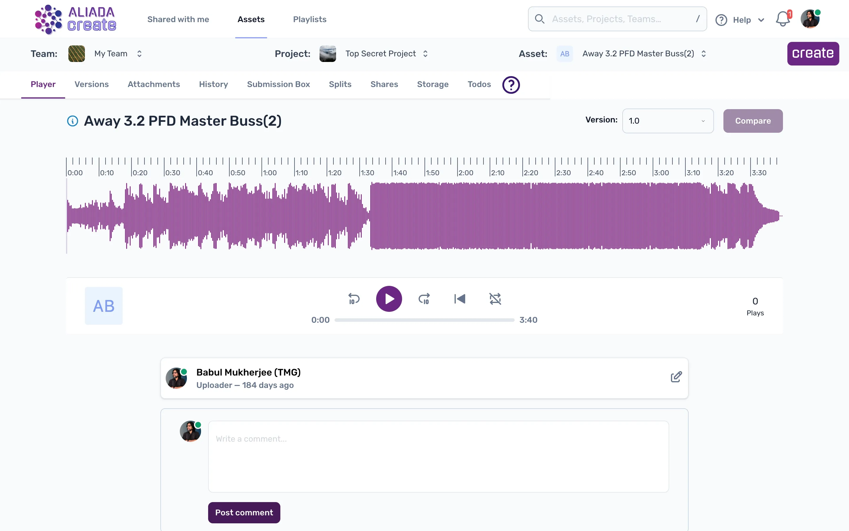 Aliada audio collaboration player interface